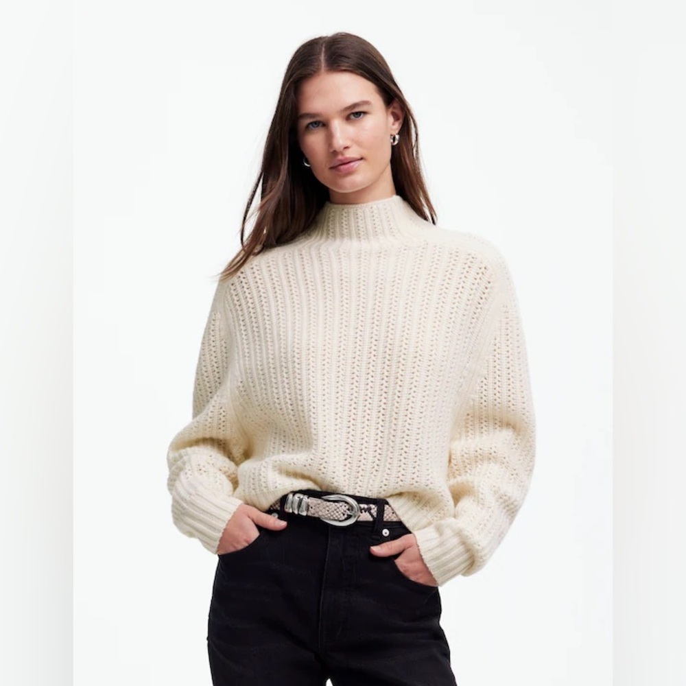 Madewell Pointelle-Stitch Mockneck Sweater